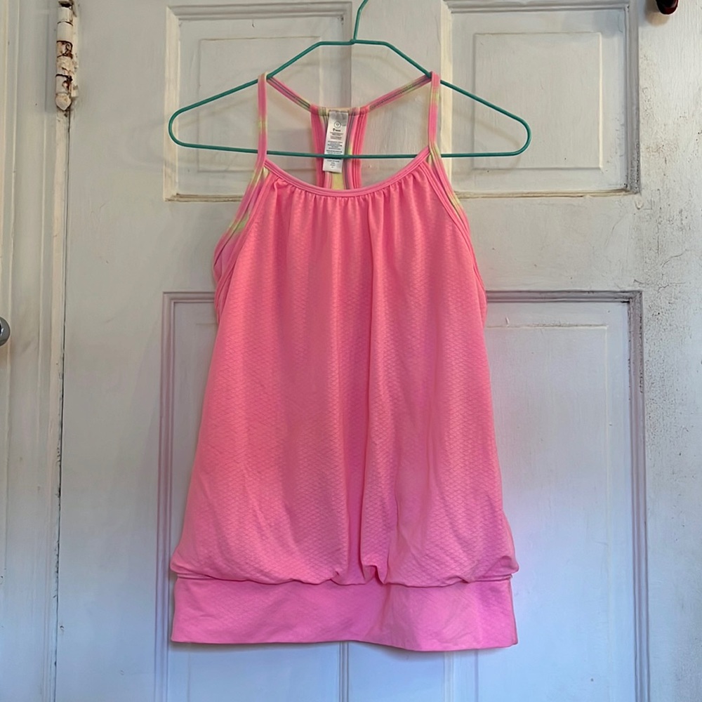 Ivivva by Lululemon girls pink and yellow tank top with bra in size 12